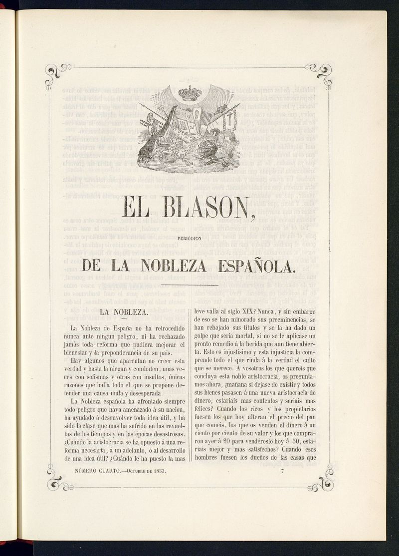 El Blasn: peridico de la nobleza espaola de octubre de 1853, n 4