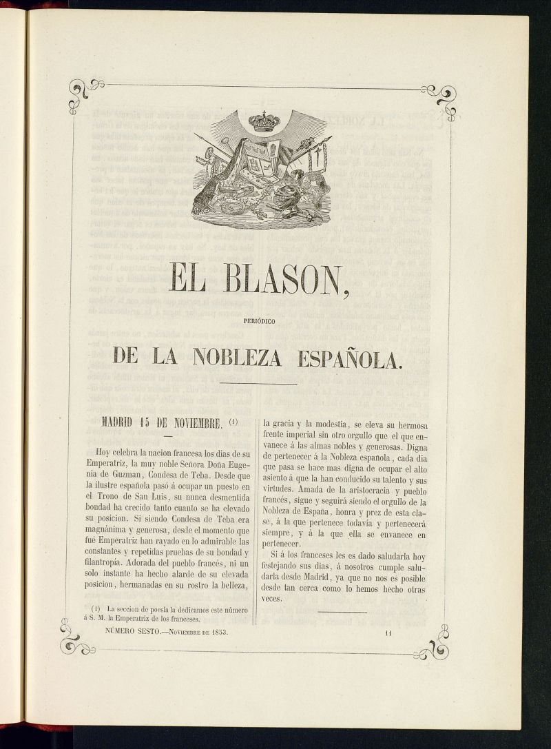 El Blasn: peridico de la nobleza espaola de noviembre de 1853, n 6