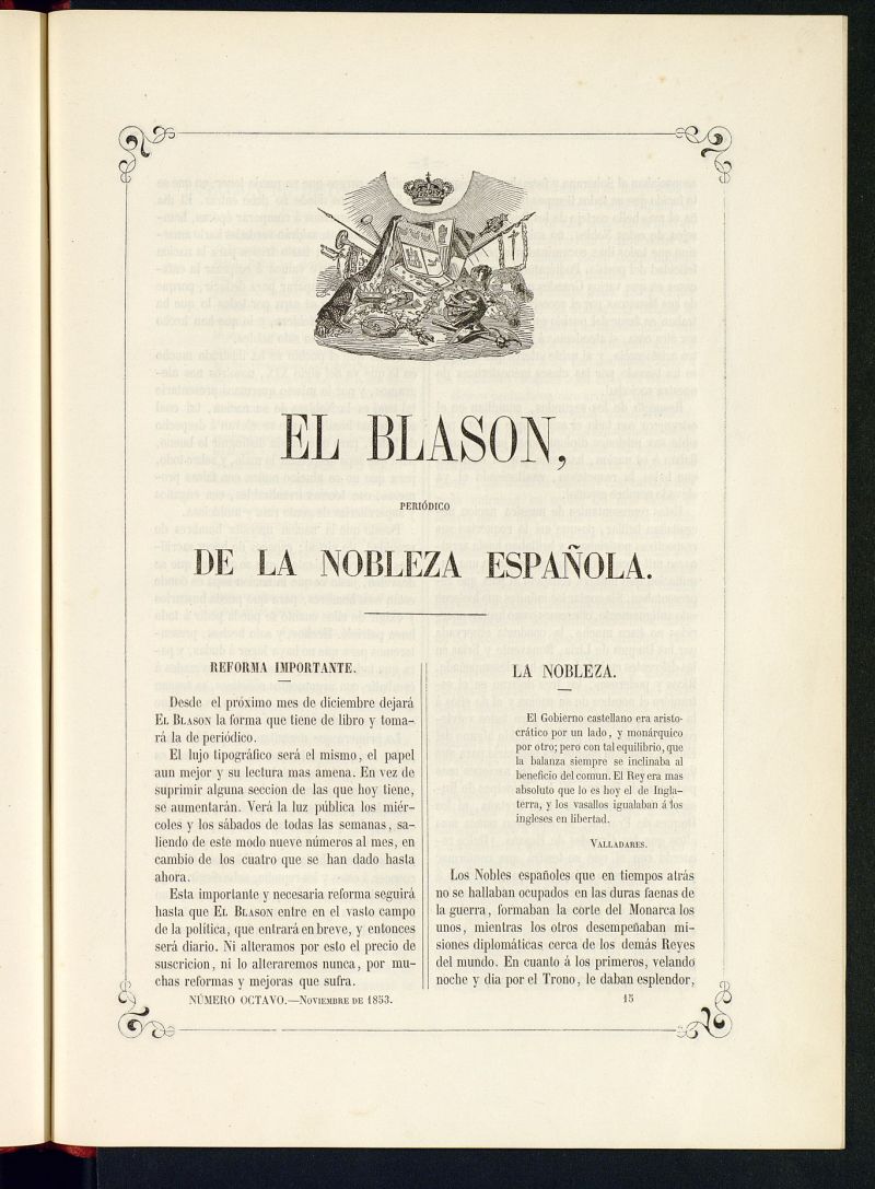 El Blasn: peridico de la nobleza espaola de noviembre de 1853, n 8