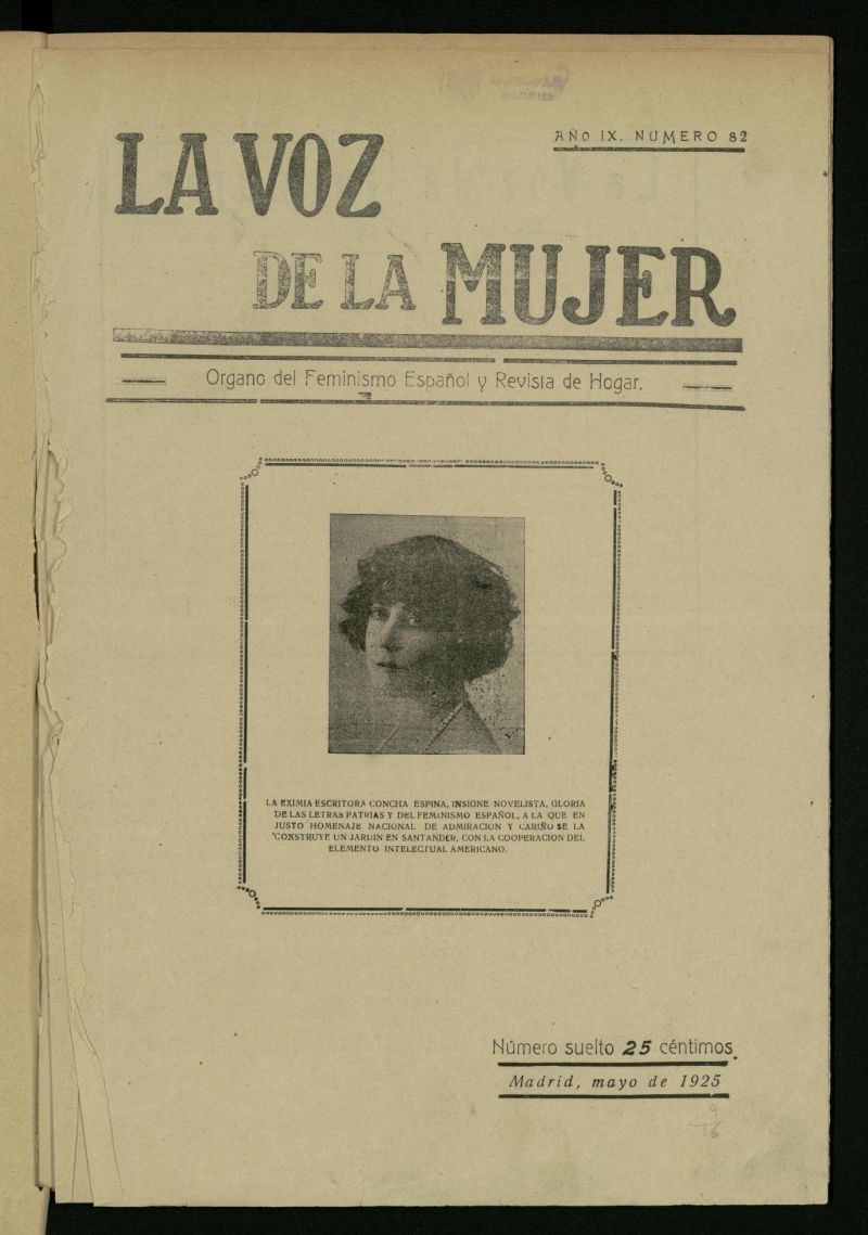 La Voz de la Mujer: revista mensual dedicada a la defensa de la mujer espaola de mayo de 1925, n 82