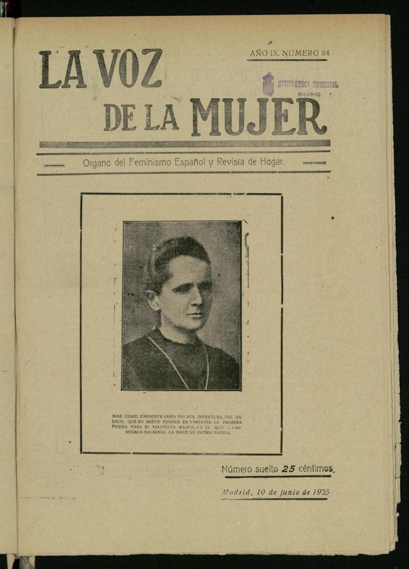 La Voz de la Mujer: revista mensual dedicada a la defensa de la mujer espaola del 10 de junio de 1925, n 84