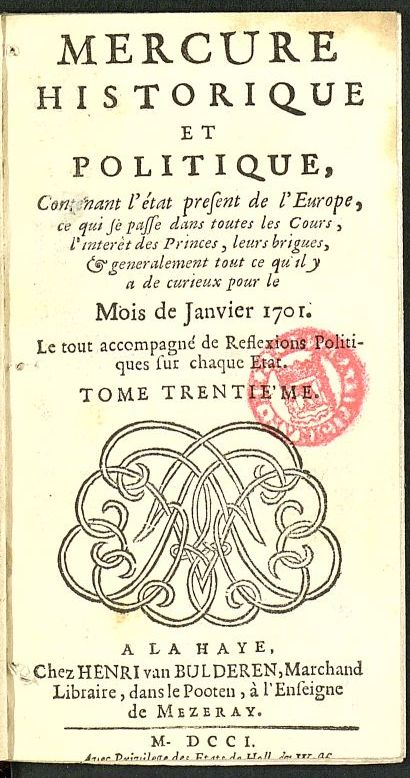 Mercure Historique et Politique : contenant ltat present de lEurope de enero de 1701