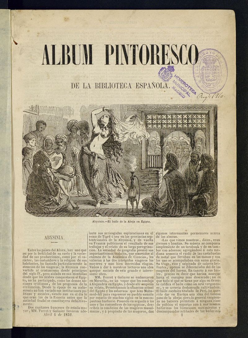 Álbum Pintoresco de la Biblioteca Española del 4 de abril de 1852, nº 1