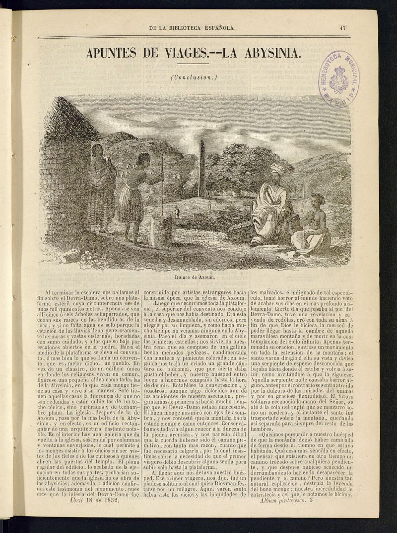 Álbum Pintoresco de la Biblioteca Española del 18 de abril de 1852, nº 3