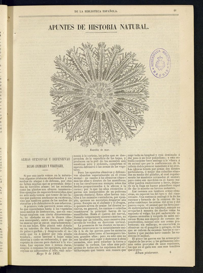 Álbum Pintoresco de la Biblioteca Española del 9 de mayo de 1852, nº 6