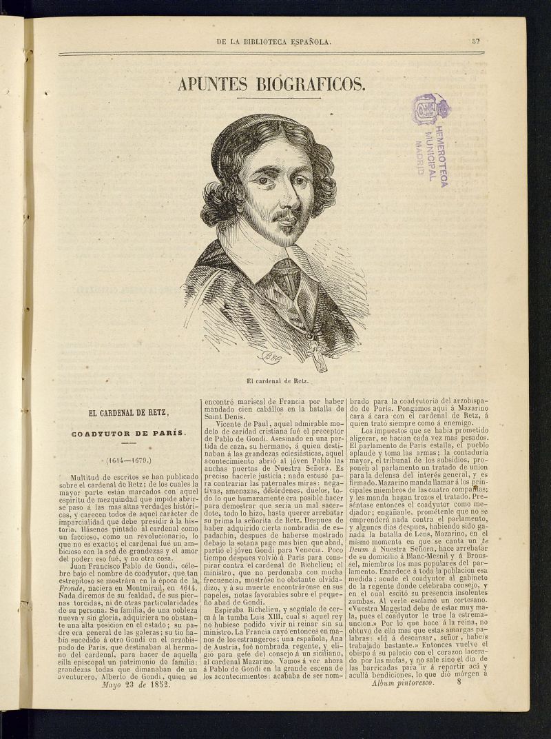 Álbum Pintoresco de la Biblioteca Española del 23 de mayo de 1852, nº 8