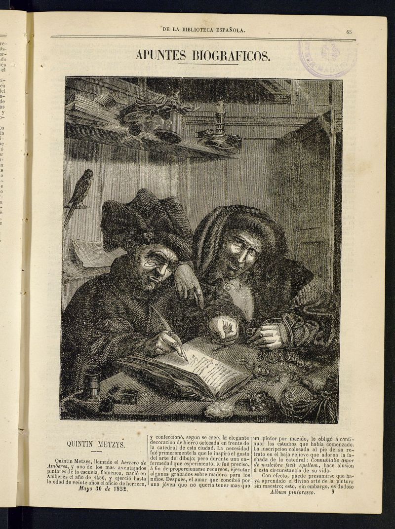 Álbum Pintoresco de la Biblioteca Española del 30 de mayo de 1852, nº 9