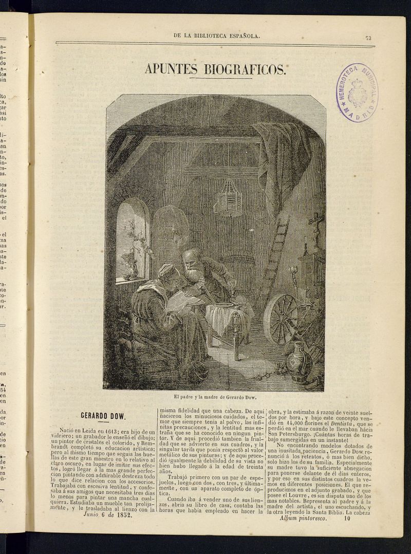 Álbum Pintoresco de la Biblioteca Española del 6 de junio de 1852, nº 10