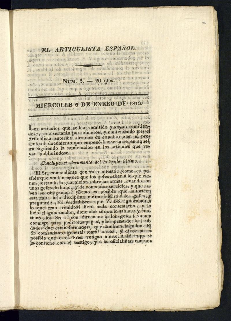 El Articulista Espaol del 6 de enero de 1813, n 2
