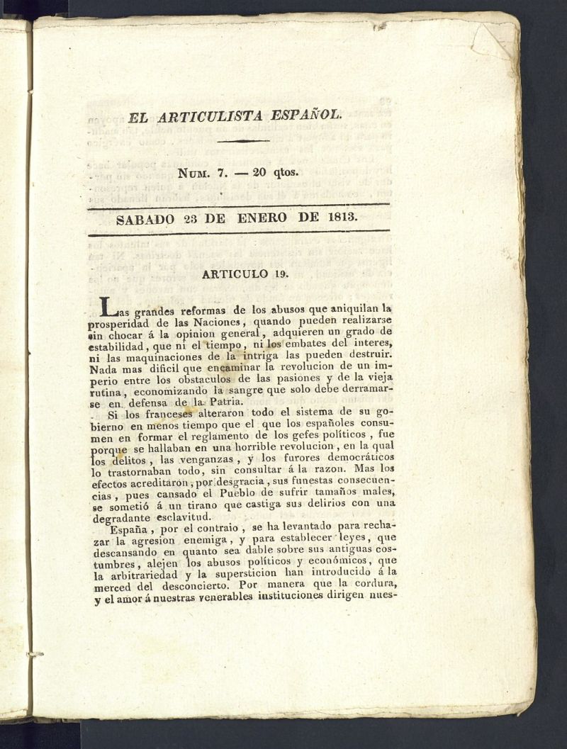 El Articulista Espaol del 23 de enero de 1813, n 7