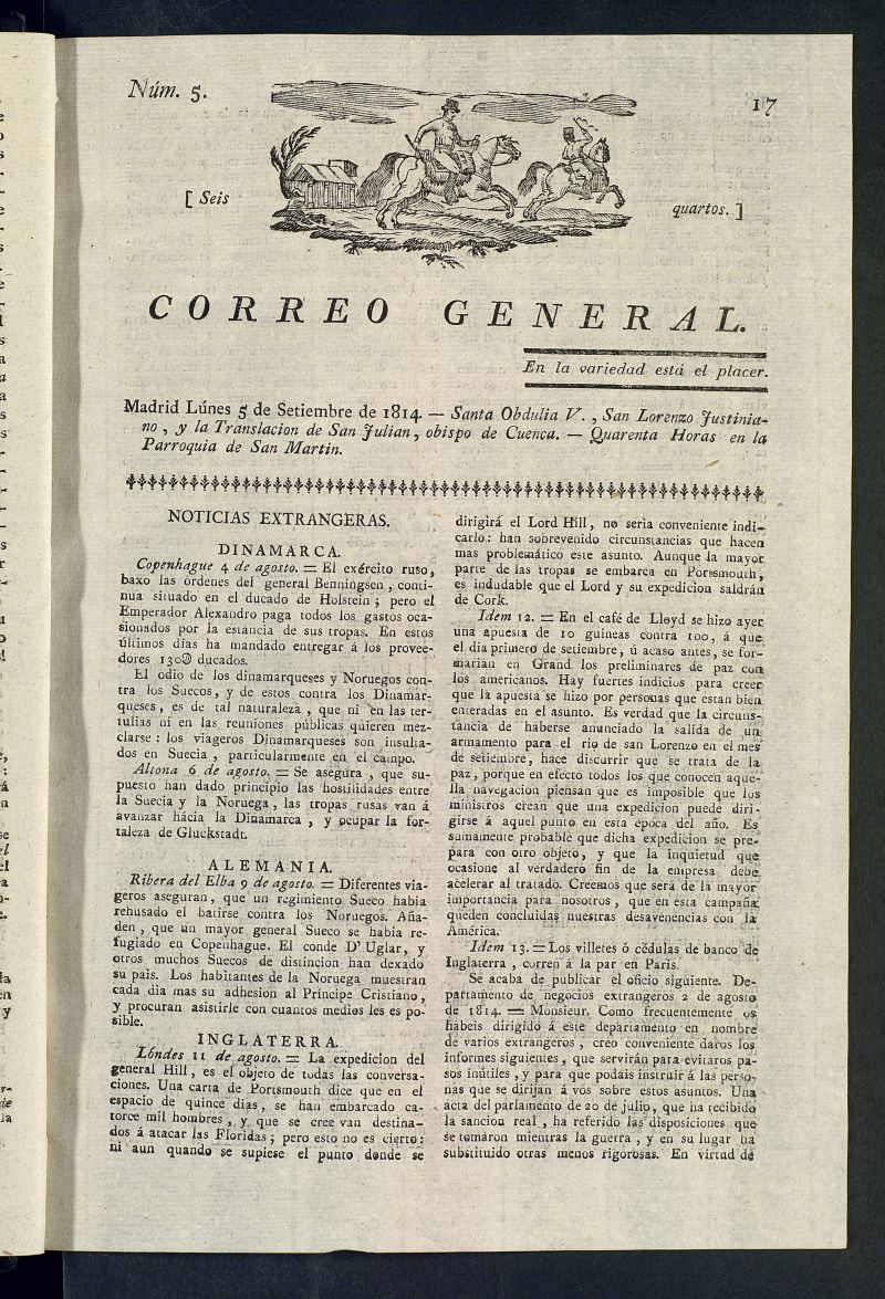 Correo General del 5 de septiembre de 1814, n 5