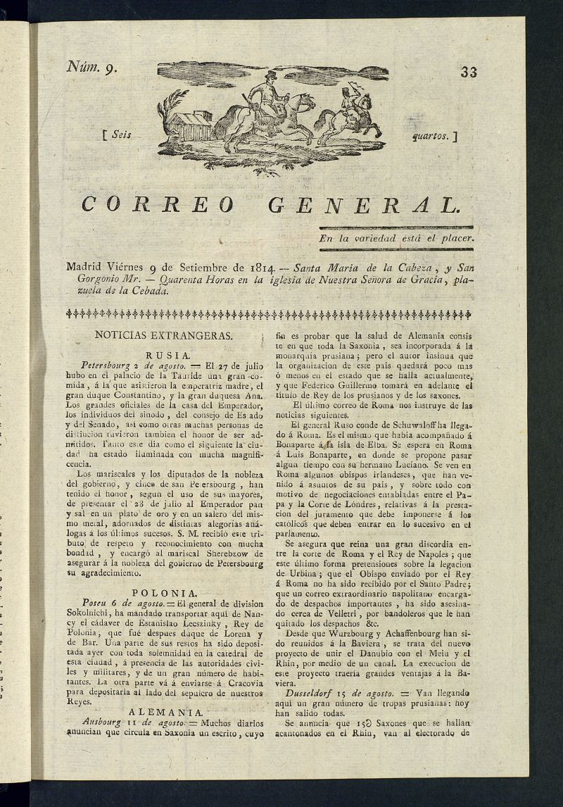 Correo General del 9 de septiembre de 1814, n 9