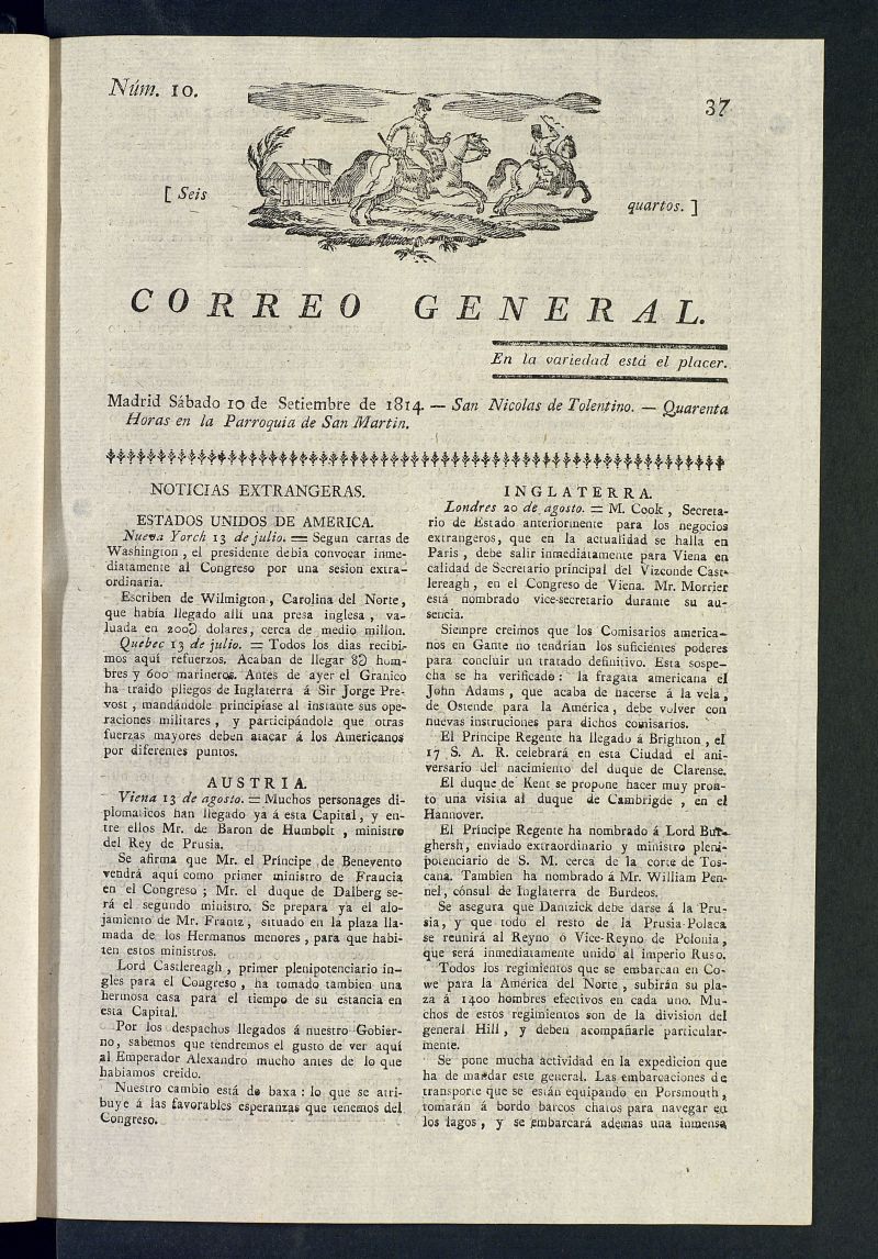 Correo General del 10 de septiembre de 1814, n 10