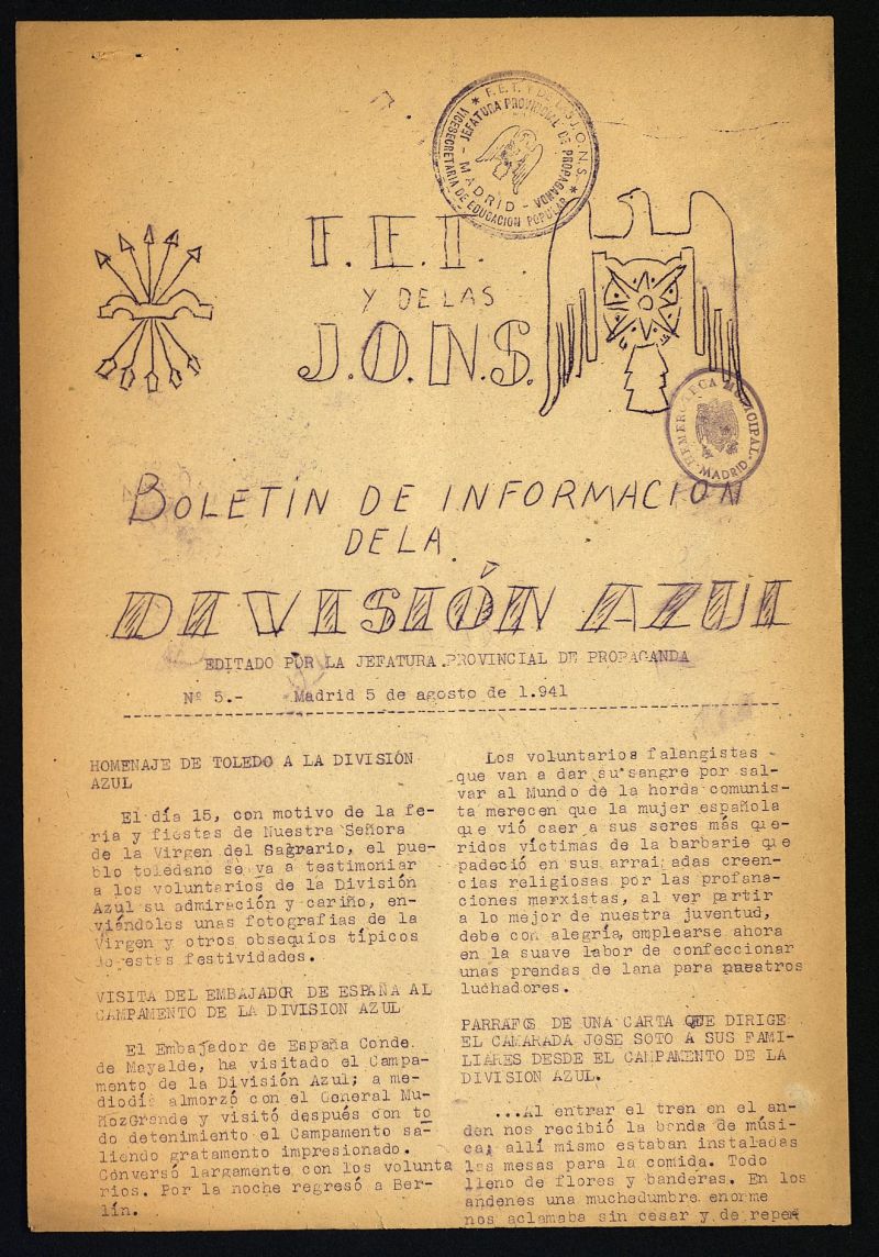 Boletin Informativo de la Division Azul del 5 de agosto de 1941, n 5