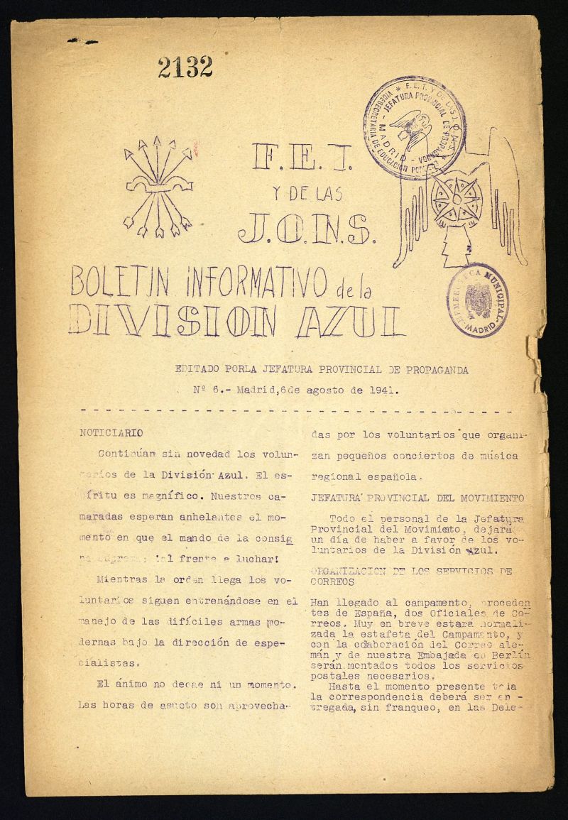 Boletin Informativo de la Division Azul del 6 de agosto de 1941, n 6