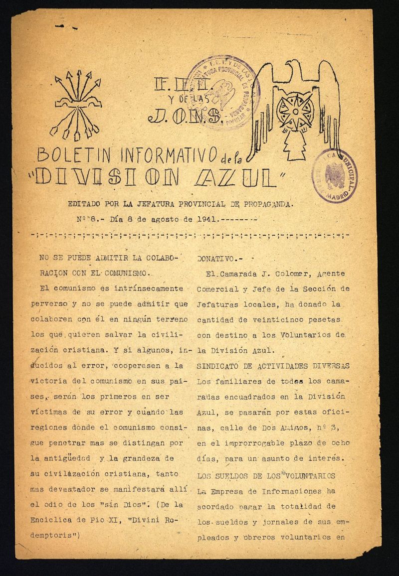Boletin Informativo de la Division Azul del 8 de agosto de 1941, n 8