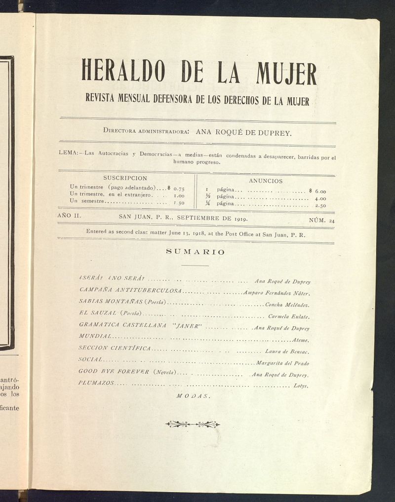 Heraldo de la Mujer: revista quincenal bilinge defensora de los derechos de la mujer de septiembre de 1919, n 24