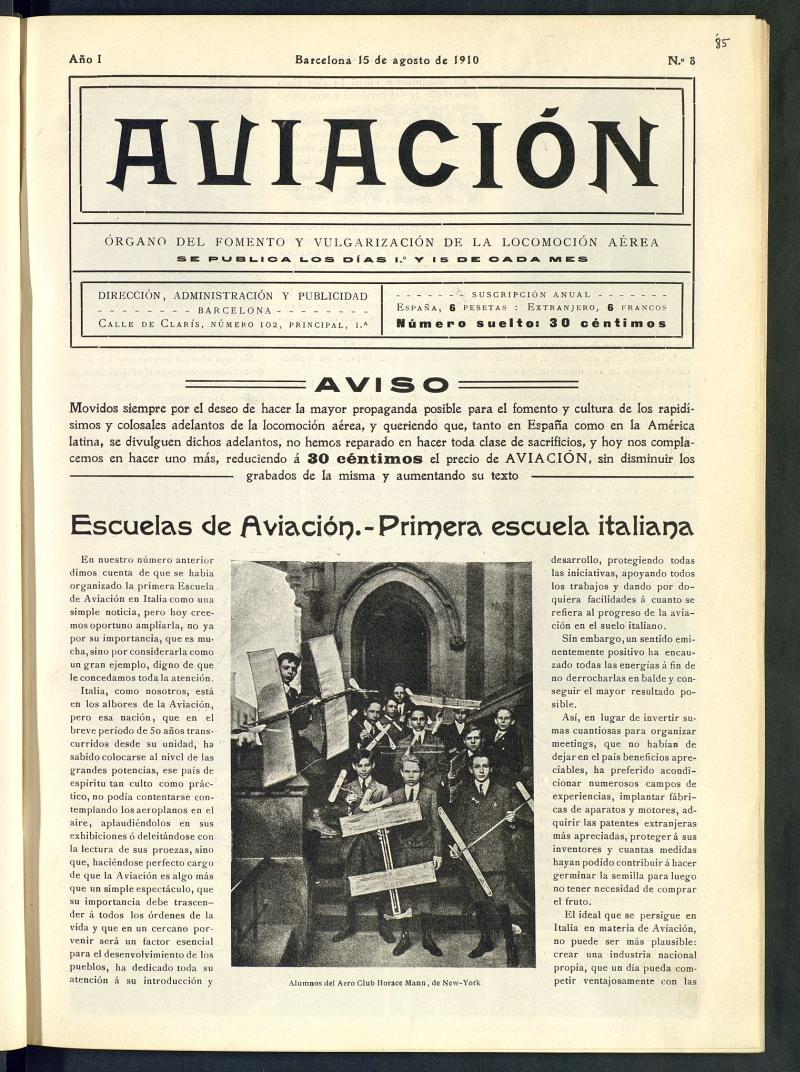 Aviacin (Barcelona) del 15 de agosto de 1910, n 8