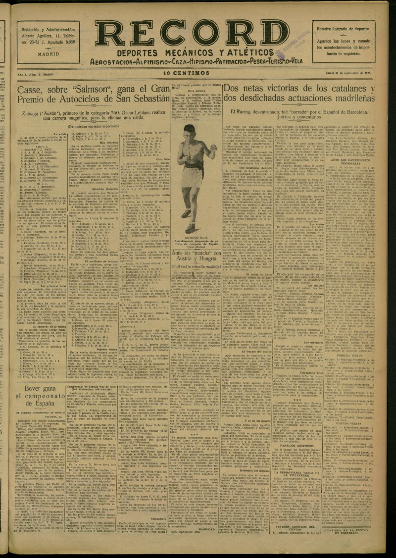 Record: deportes mecnicos y atlticos: aerostacin, alpinismo, caza, hipismo, patinacin, pesca, turismo, vela del 21 de septiembre de 1925, n 2