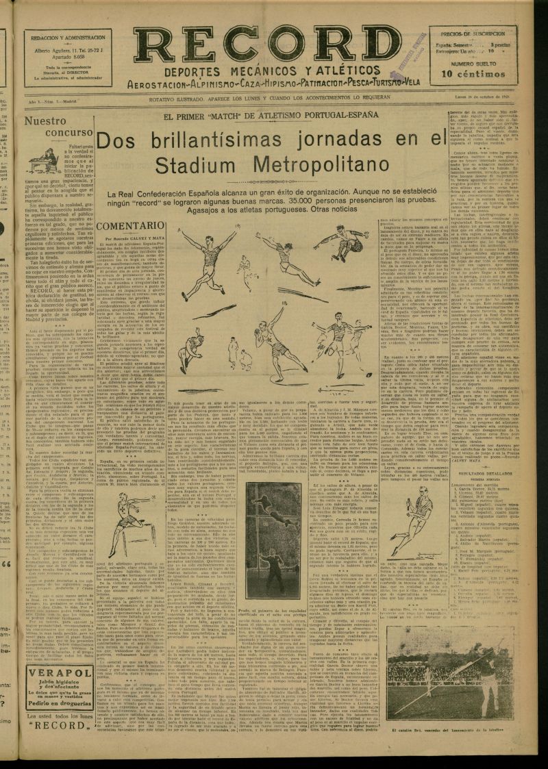 Record: deportes mecnicos y atlticos: aerostacin, alpinismo, caza, hipismo, patinacin, pesca, turismo, vela del 26 de octubre de 1925, n 7