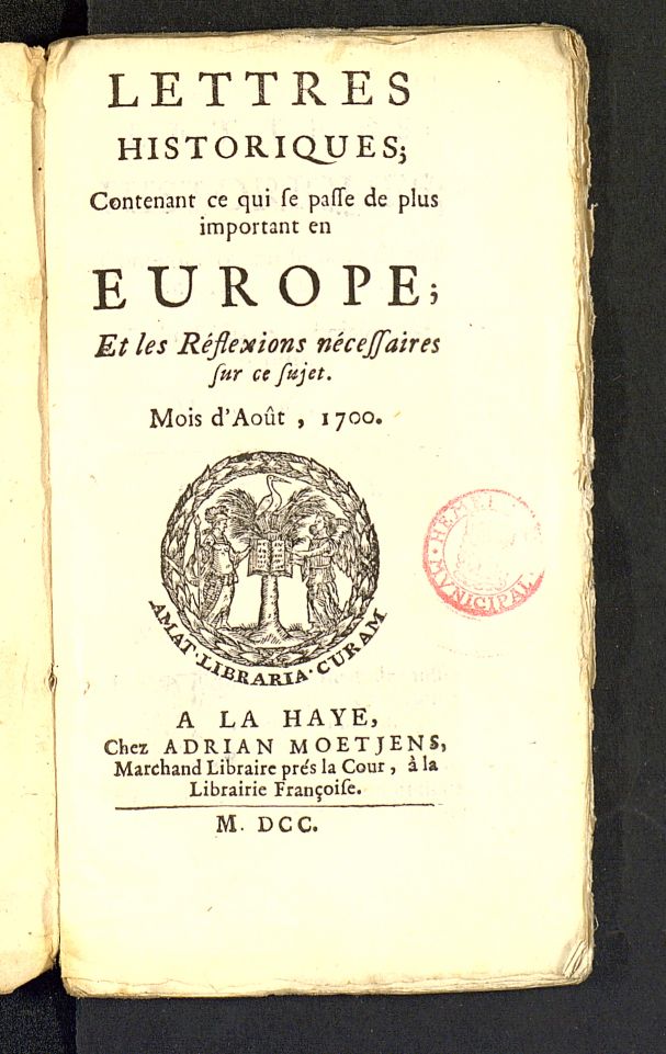 Lettres Historiques : contenant ce qui se passe de plus important en Europe 1700 (ago, dic)