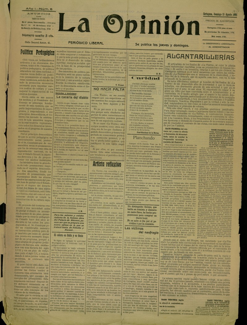 La Opinin: peridico liberal del 21 de agosto de 1910, n 6