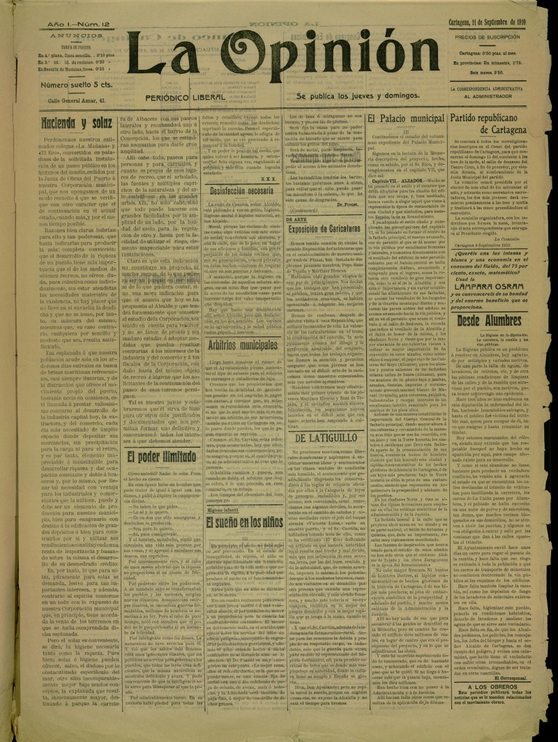 La Opinin: peridico liberal del 11 de septiembre de 1910, n 12