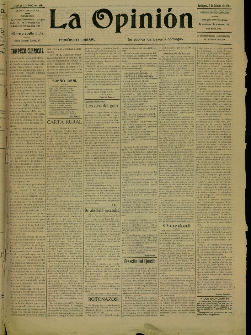 La Opinin: peridico liberal del 6 de octubre de 1910, n 19