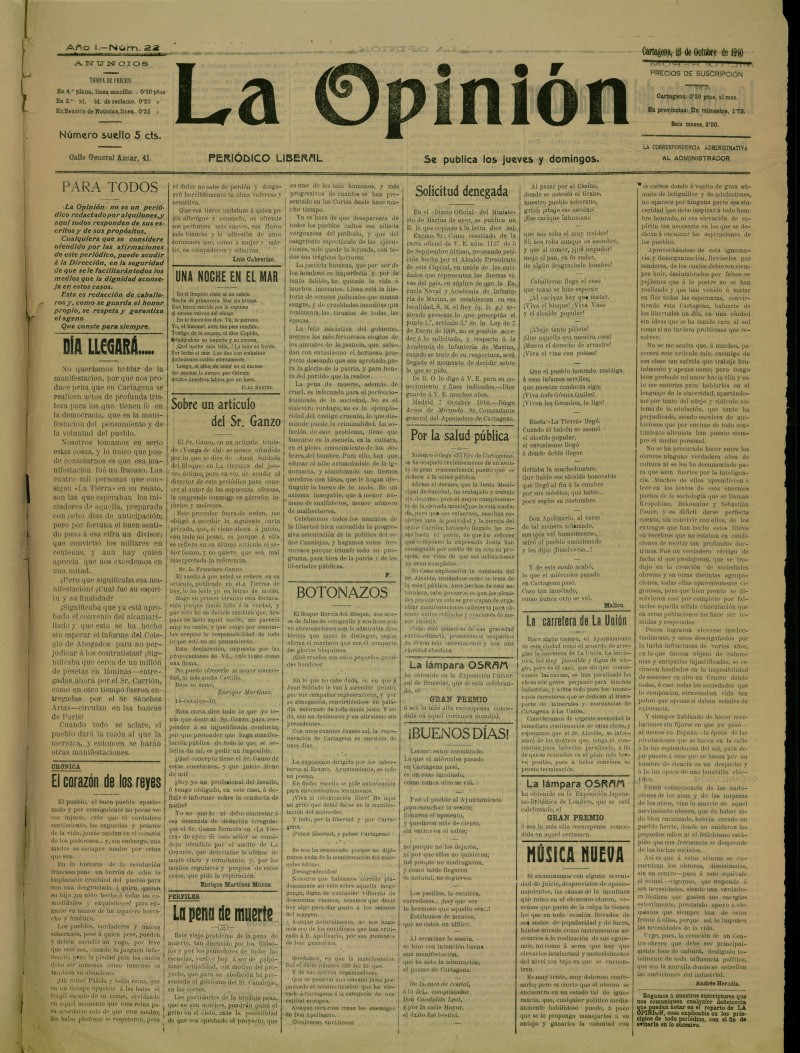 La Opinin: peridico liberal del 16 de octubre de 1910, n 22