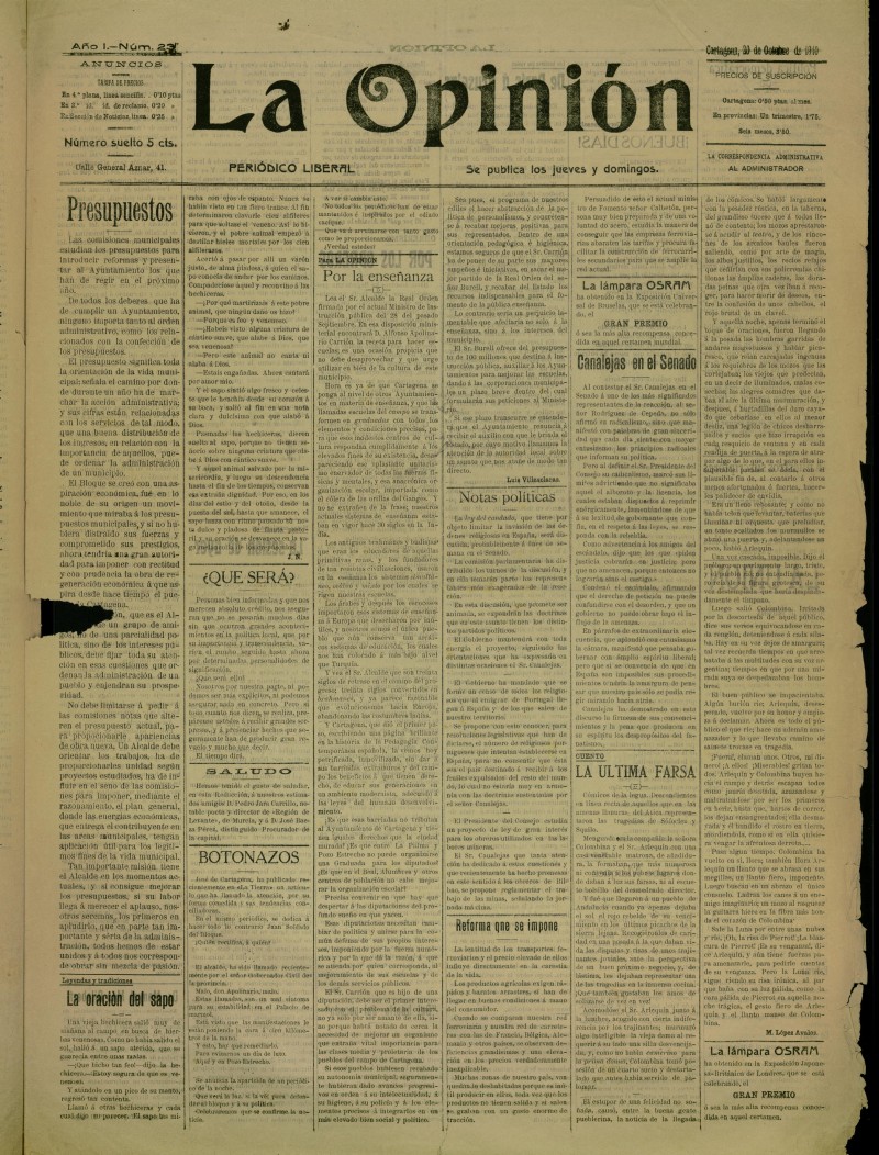 La Opinin: peridico liberal del 20 de octubre de 1910, n 23
