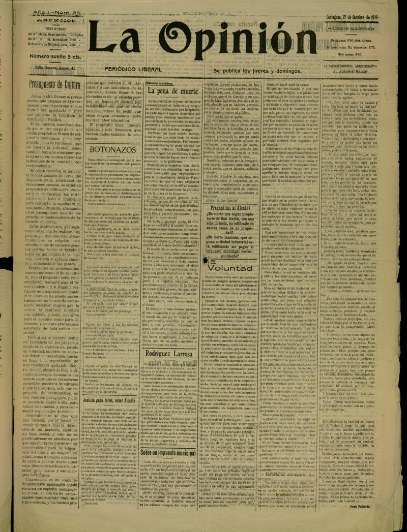 La Opinin: peridico liberal del 27 de octubre de 1910, n 25