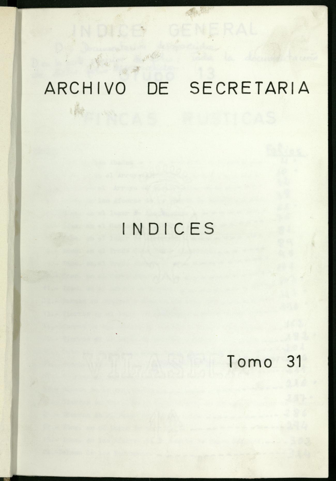 Inventario de Secretara (Tomo 31): Fincas rsticas (1427-1896)