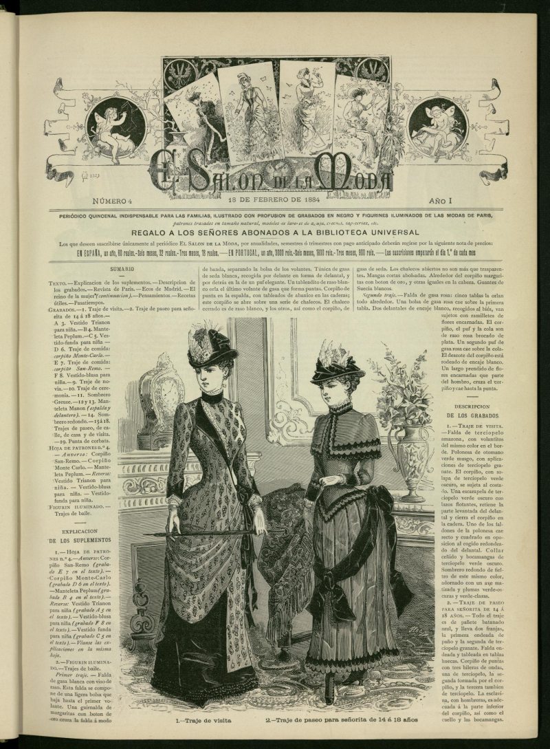 El Saln de la Moda : peridico quincenal indispensable para las familias del 18 de febrero de 1884, n 4