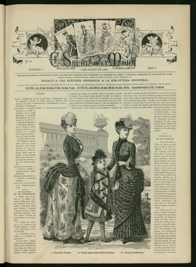 El Saln de la Moda : peridico quincenal indispensable para las familias del 3 de marzo de 1884, n 5