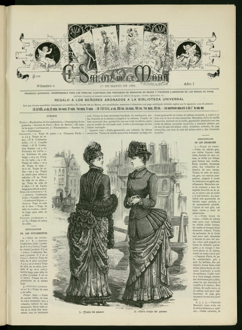 El Saln de la Moda : peridico quincenal indispensable para las familias del 17 de marzo de 1884, n 6