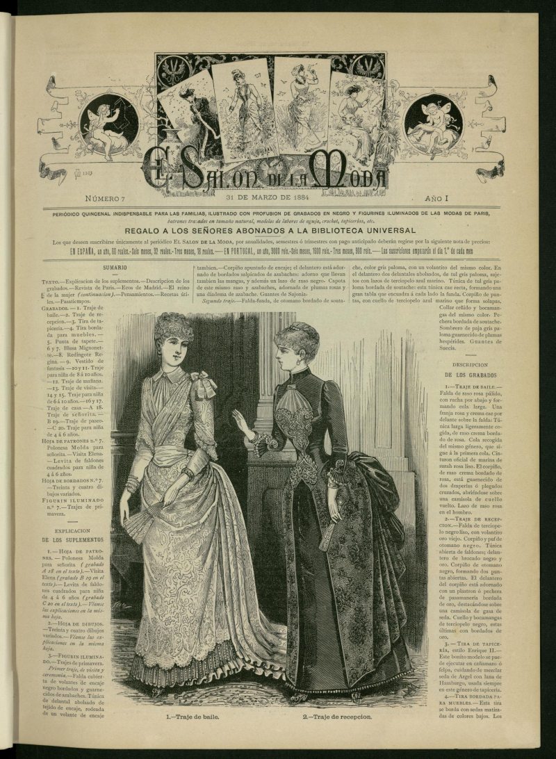 El Saln de la Moda : peridico quincenal indispensable para las familias del 31 de marzo de 1884, n 7