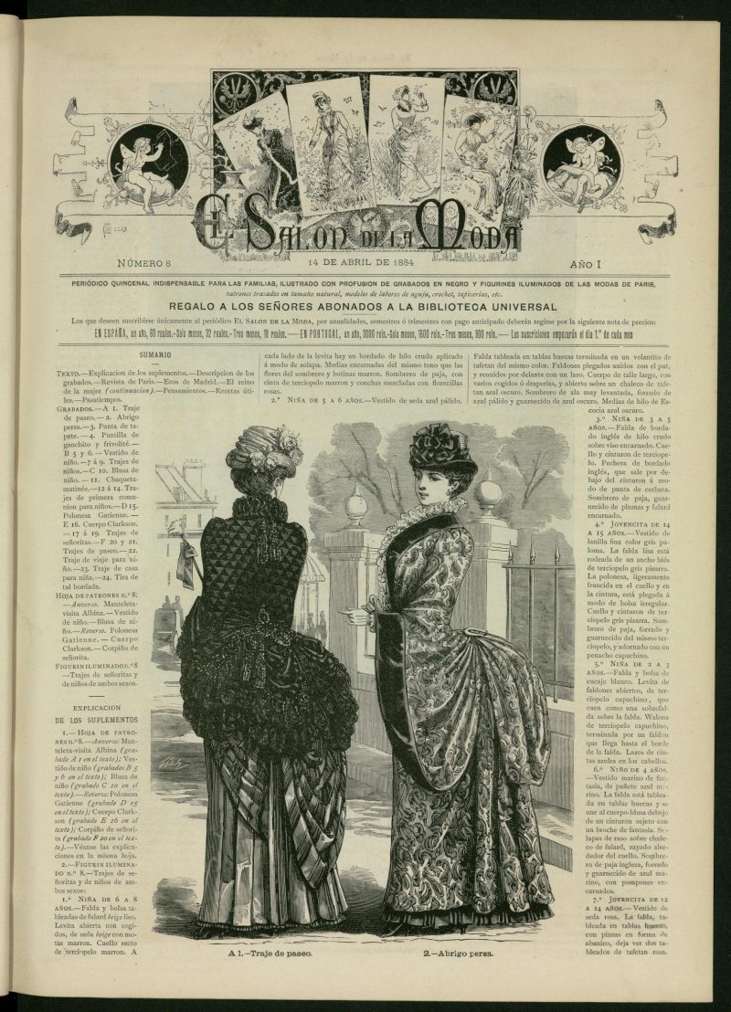 El Saln de la Moda : peridico quincenal indispensable para las familias del 14 de abril de 1884, n 8