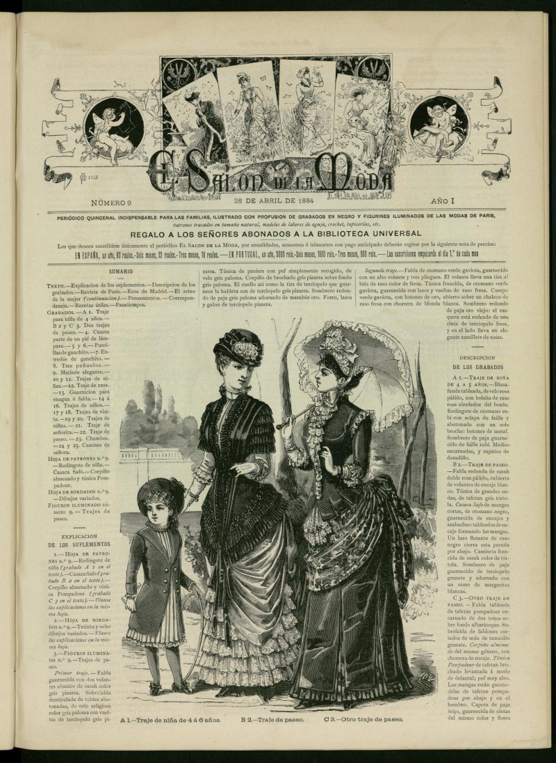 El Saln de la Moda : peridico quincenal indispensable para las familias del 28 de abril de 1884, n 9