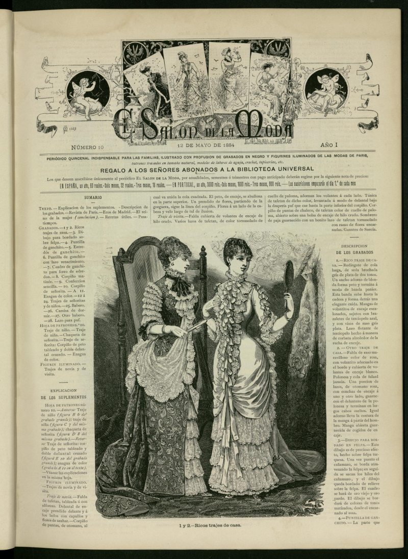 El Saln de la Moda : peridico quincenal indispensable para las familias del 12 de mayo de 1884, n 10