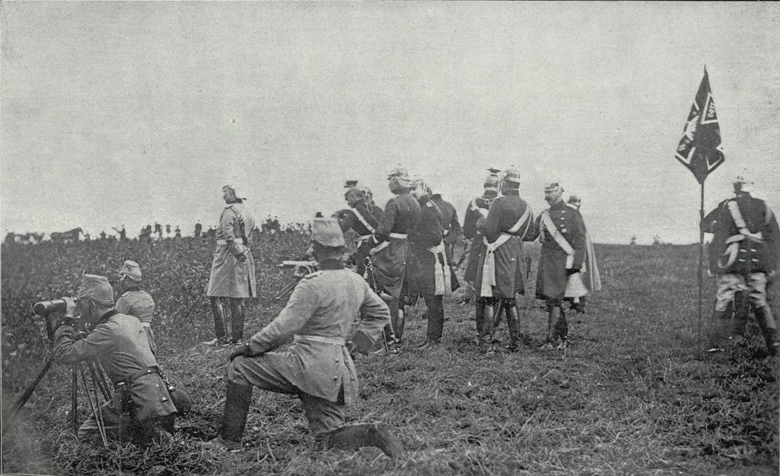 El Kaiser Guillermo II y su Estado Mayor presenciando un combate