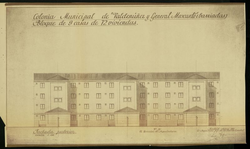 Colonia Municipal de Valdenuñez y General Moscardo (barriadas) bloque de 9 casas. 72 Viviendas.