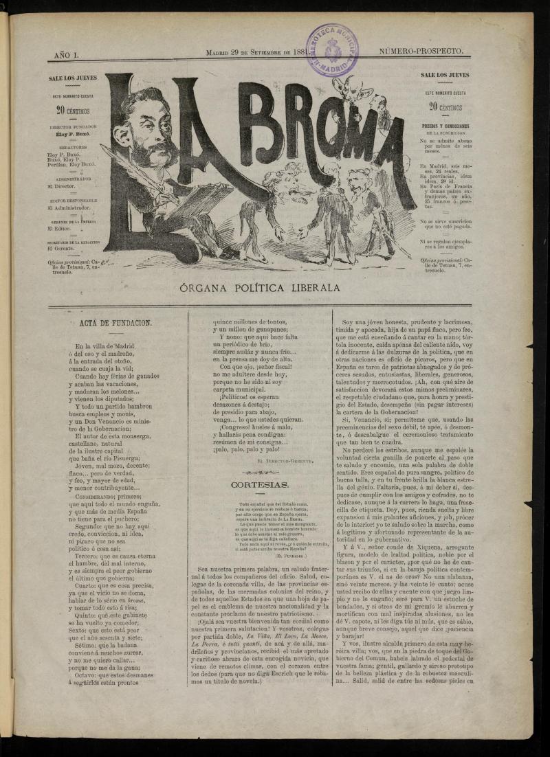 La Broma, de 29 de septiembre de 1881, n prospecto
