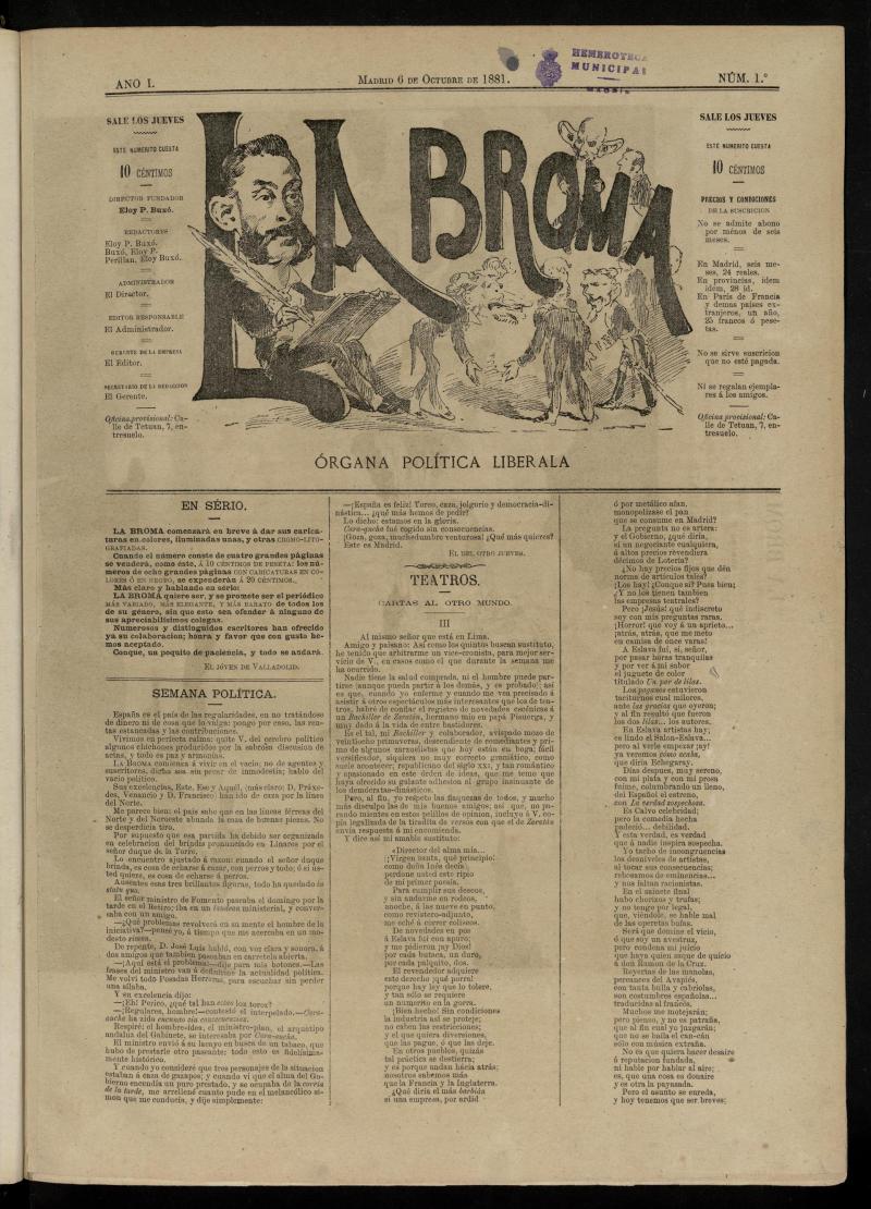 La Broma, de 6 de octubre de 1881, n 1