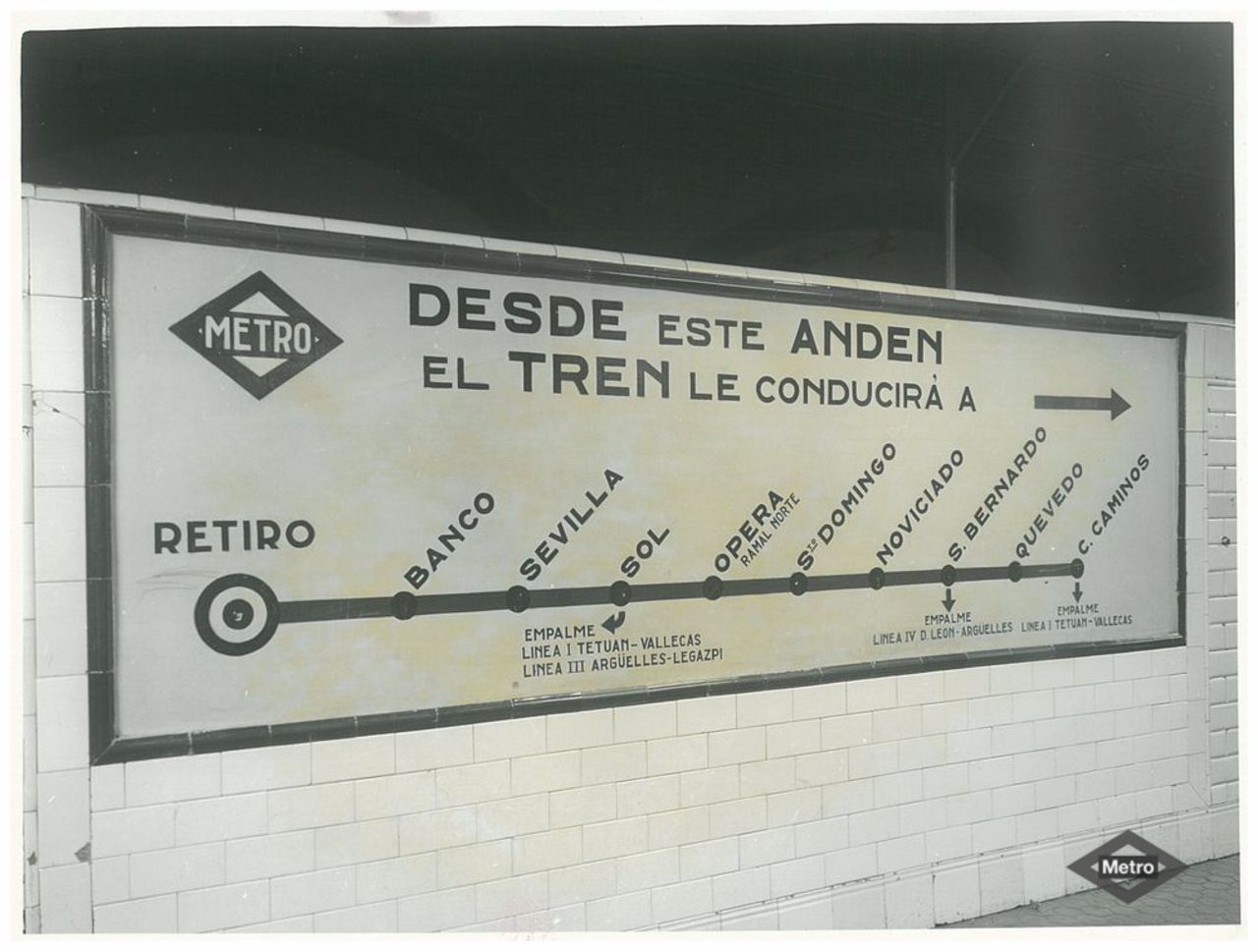 Cartel indicador de estaciones de la red de metro