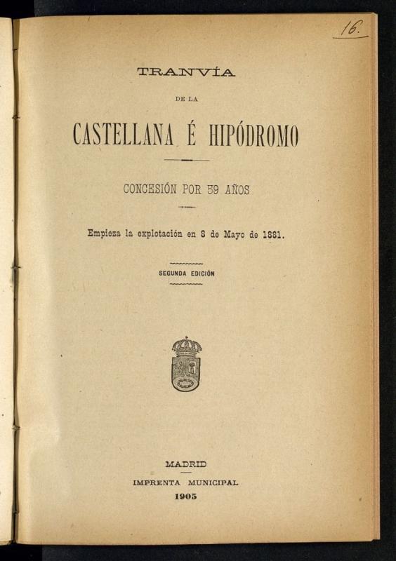Tranva de la Castellana e Hipdromo: concesin por 59 aos: empieza la explotacin en 8 de mayo de 1881