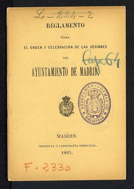 Reglamento para el orden y celebración de las sesiones del Ayuntamiento de Madrid