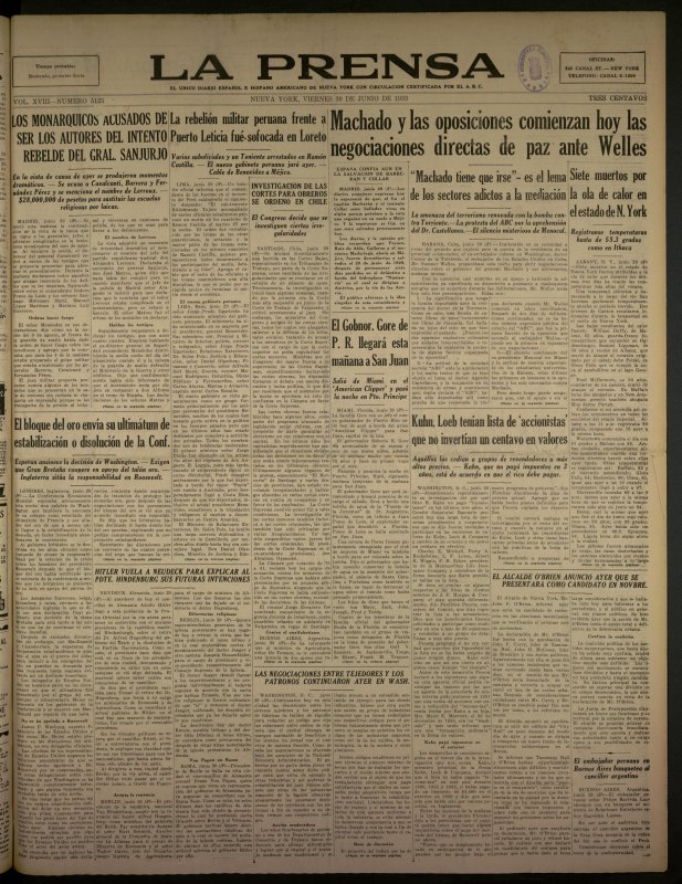 La Prensa: nico diario espaol e hispano americano en Nueva York del 30 de junio de 1933, n 5125