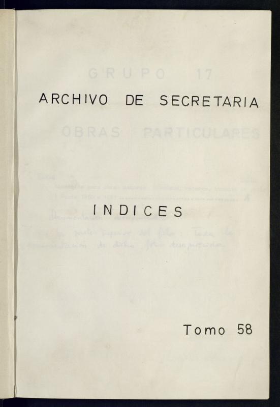 Inventario de Secretara (Tomo 58) : Obras particulares (1850-1881)