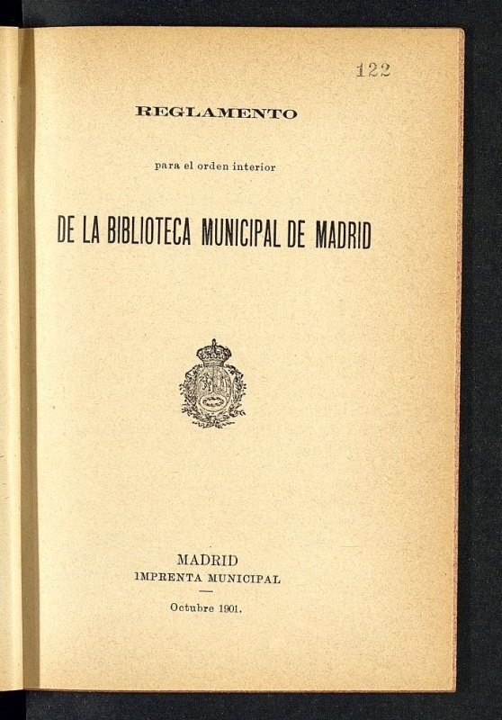 Reglamento para el orden interior para la Biblioteca Municipal de Madrid