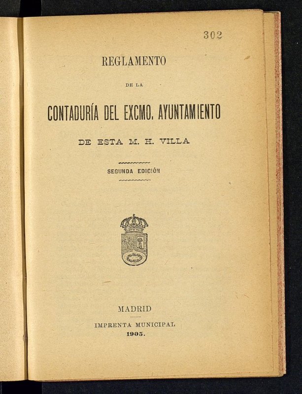 Reglamento de la Contadura del Excmo. Ayuntamiento de esta M. H. Villa